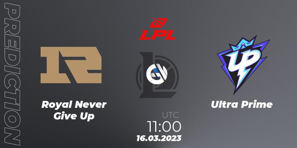 Royal Never Give Up vs Ultra Prime: Match Prediction. 16.03.2023 at 11:20, LoL, LPL Spring 2023 - Group Stage