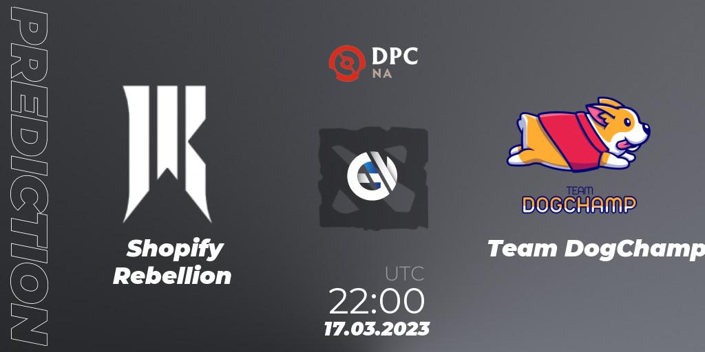 Shopify Rebellion vs Team DogChamp: Match Prediction. 17.03.2023 at 21:56, Dota 2, DPC 2023 Tour 2: NA Division I (Upper)