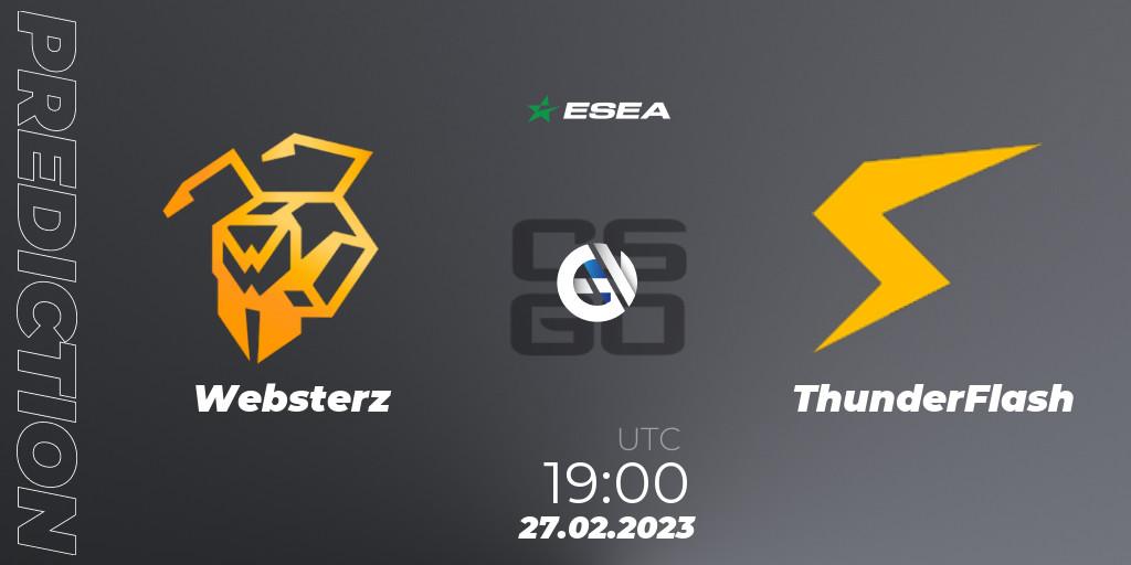 Websterz vs ThunderFlash: Match Prediction. 27.02.2023 at 19:00, Counter-Strike (CS2), ESEA Season 44: Advanced Division - Europe