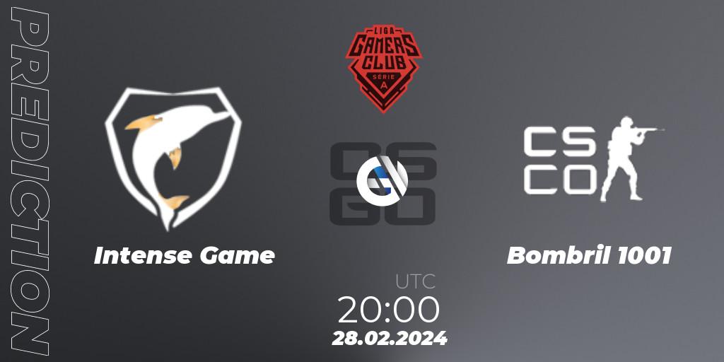 Intense Game vs Bombril 1001: Match Prediction. 28.02.2024 at 20:00, Counter-Strike (CS2), Gamers Club Liga Série A: February 2024