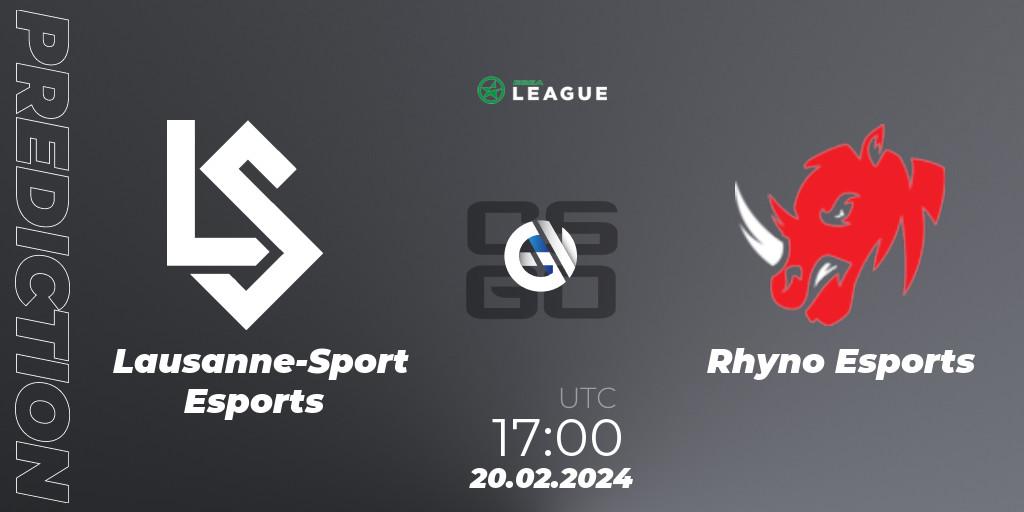 Lausanne-Sport Esports vs Rhyno Esports: Match Prediction. 20.02.2024 at 17:00, Counter-Strike (CS2), ESEA Season 48: Advanced Division - Europe