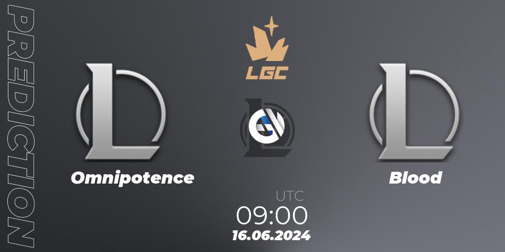 Omnipotence vs Blood: Match Prediction. 16.06.2024 at 09:00, LoL, Legend Cup 2024