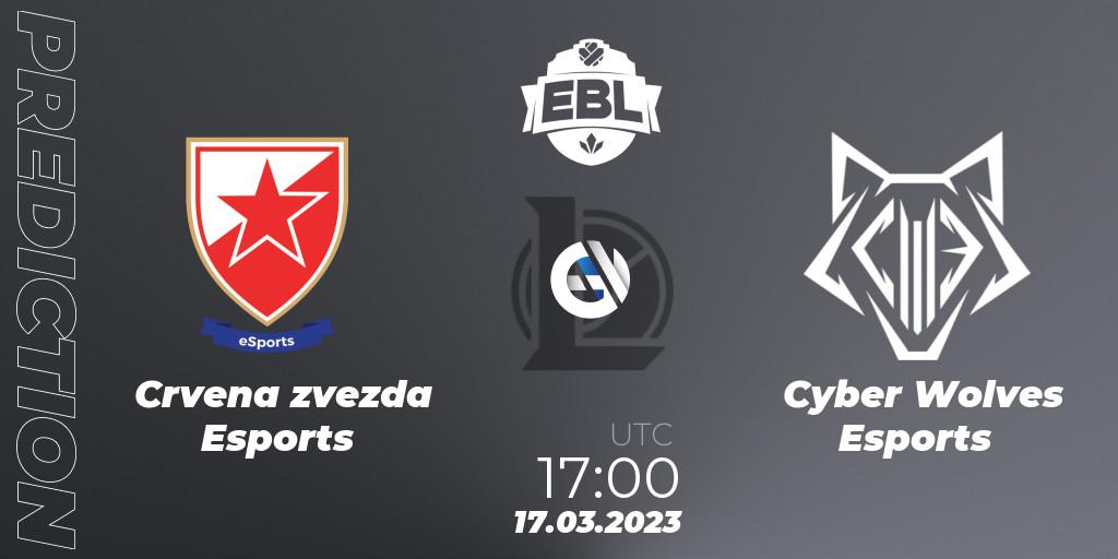 Crvena zvezda Esports vs Cyber Wolves Esports: Match Prediction. 17.03.2023 at 17:00, LoL, EBL Season 12 - Playoffs