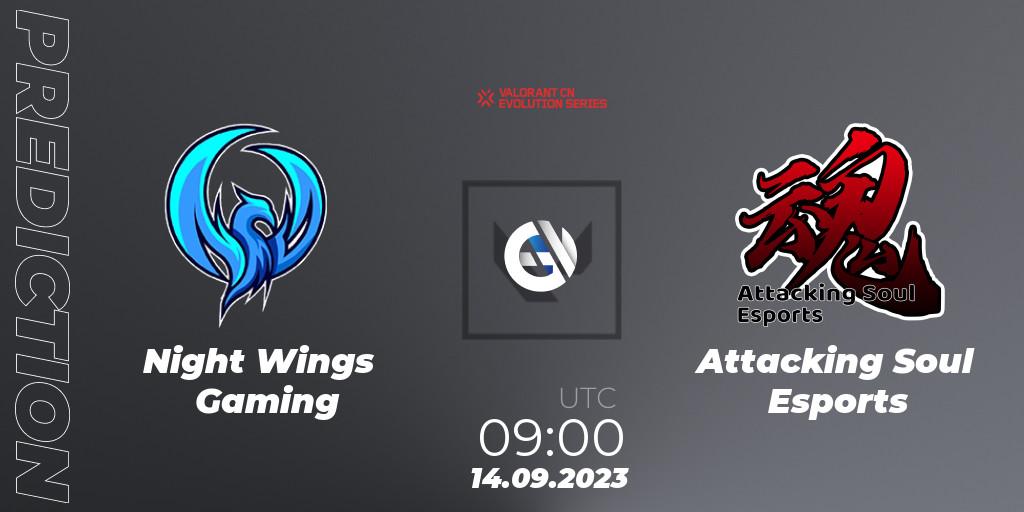 Night Wings Gaming vs Attacking Soul Esports: Match Prediction. 14.09.2023 at 09:00, VALORANT, VALORANT China Evolution Series Act 1: Variation - Play-In