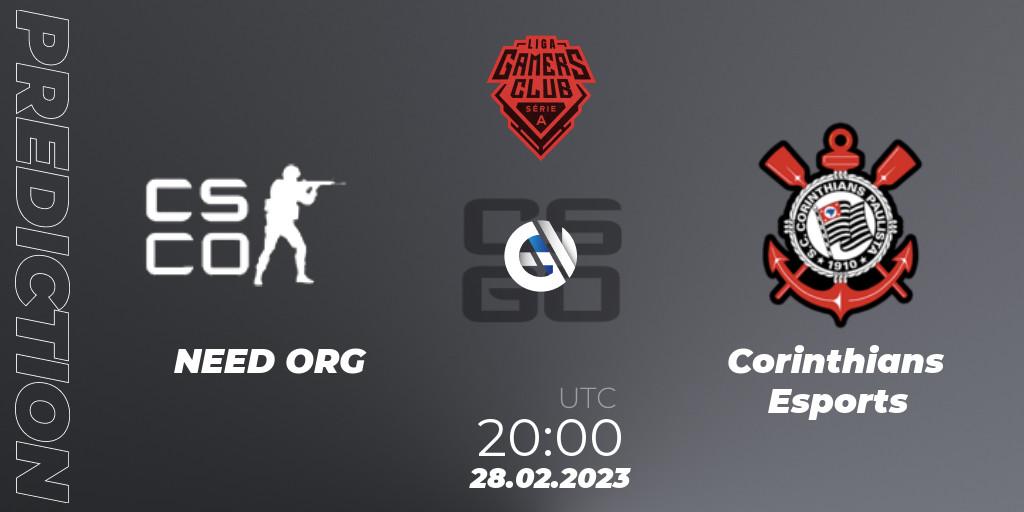 NEED ORG vs Corinthians Esports: Match Prediction. 28.02.2023 at 20:00, Counter-Strike (CS2), Gamers Club Liga Série A: February 2023