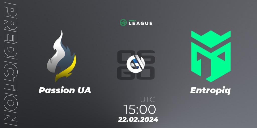 Passion UA vs Entropiq: Match Prediction. 22.02.2024 at 15:00, Counter-Strike (CS2), ESEA Season 48: Advanced Division - Europe