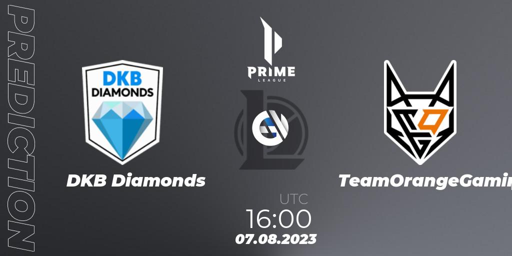 DKB Diamonds vs TeamOrangeGaming: Match Prediction. 07.08.2023 at 16:00, LoL, Prime League 2nd Division Summer 2023