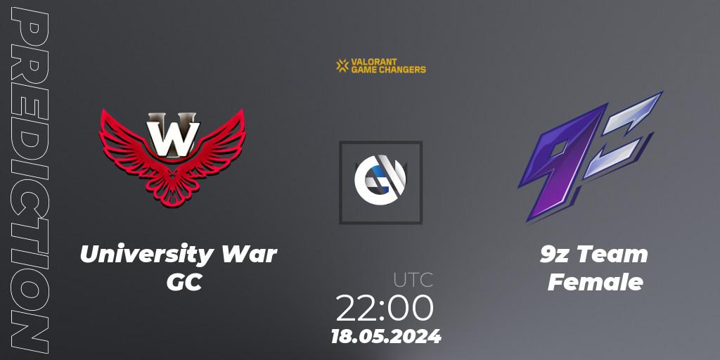 University War GC vs 9z Team Female: Match Prediction. 18.05.2024 at 22:00, VALORANT, VCT 2024: Game Changers LAS - Opening