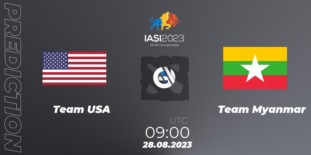 Team USA vs Team Myanmar: Match Prediction. 28.08.2023 at 09:50, Dota 2, IESF World Championship 2023