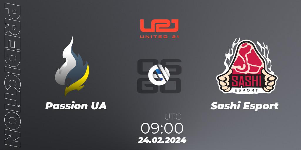 Passion UA vs Sashi Esport: Match Prediction. 24.02.2024 at 09:00, Counter-Strike (CS2), United21 Season 12
