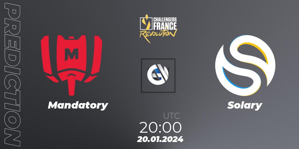 Mandatory vs Solary: Match Prediction. 20.01.2024 at 20:00, VALORANT, VALORANT Challengers 2024 France: Revolution Split 1