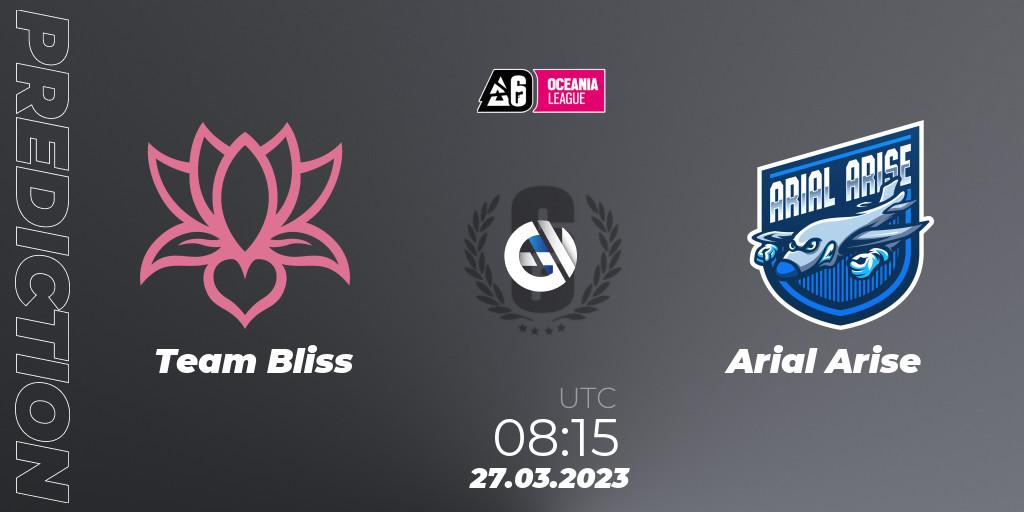 Team Bliss vs Arial Arise: Match Prediction. 27.03.23, Rainbow Six, Oceania League 2023 - Stage 1