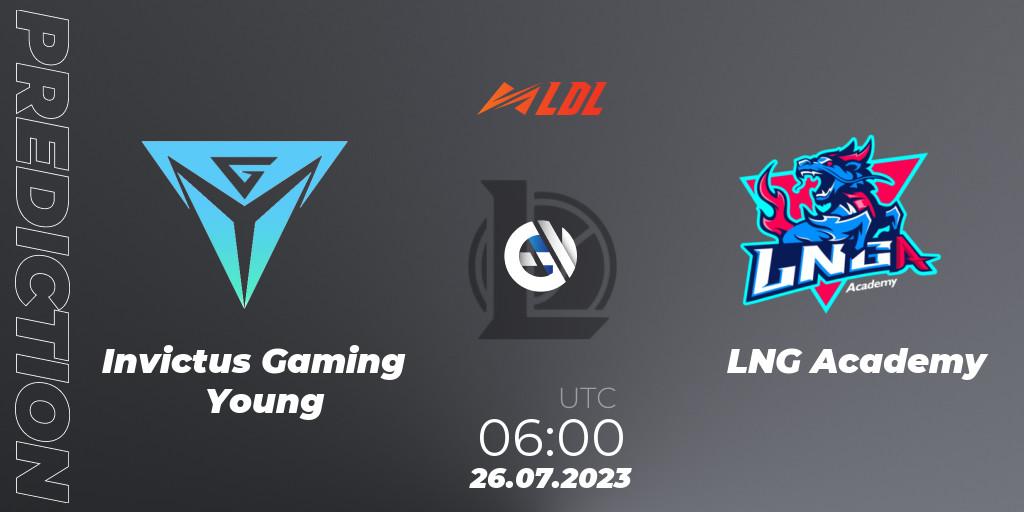 Invictus Gaming Young vs LNG Academy: Match Prediction. 26.07.2023 at 06:00, LoL, LDL 2023 - Playoffs