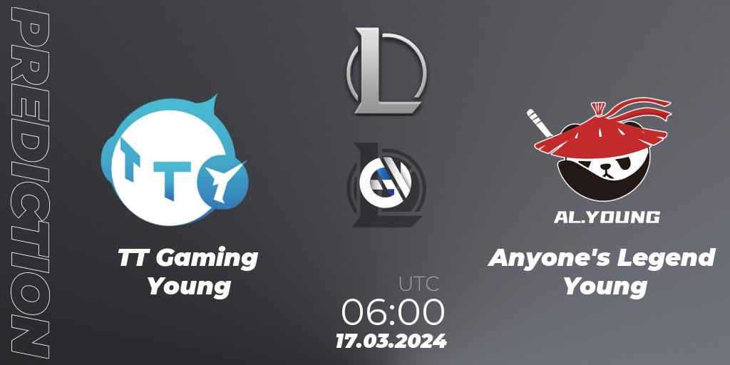TT Gaming Young vs Anyone's Legend Young: Match Prediction. 17.03.2024 at 06:00, LoL, LDL 2024 - Stage 1