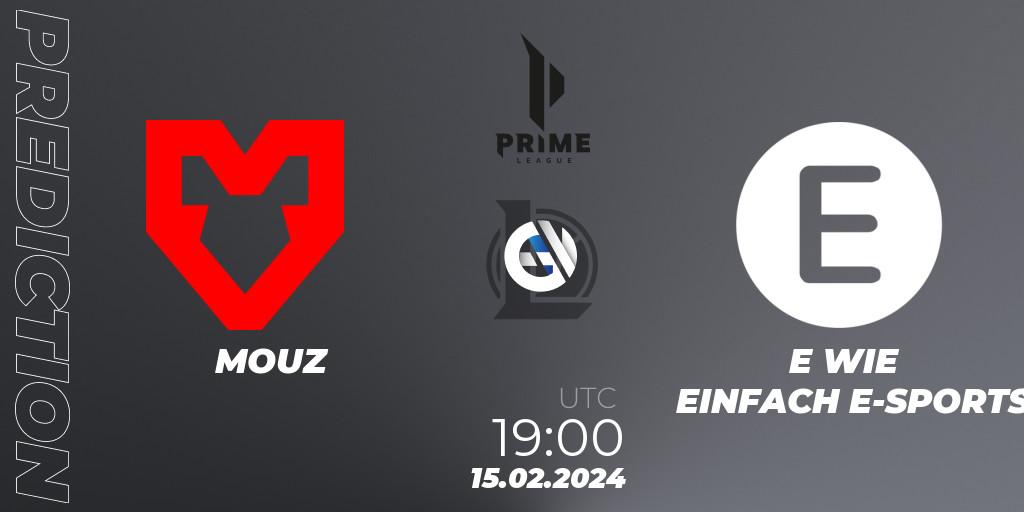 MOUZ vs E WIE EINFACH E-SPORTS: Match Prediction. 17.01.2024 at 20:00, LoL, Prime League Spring 2024 - Group Stage
