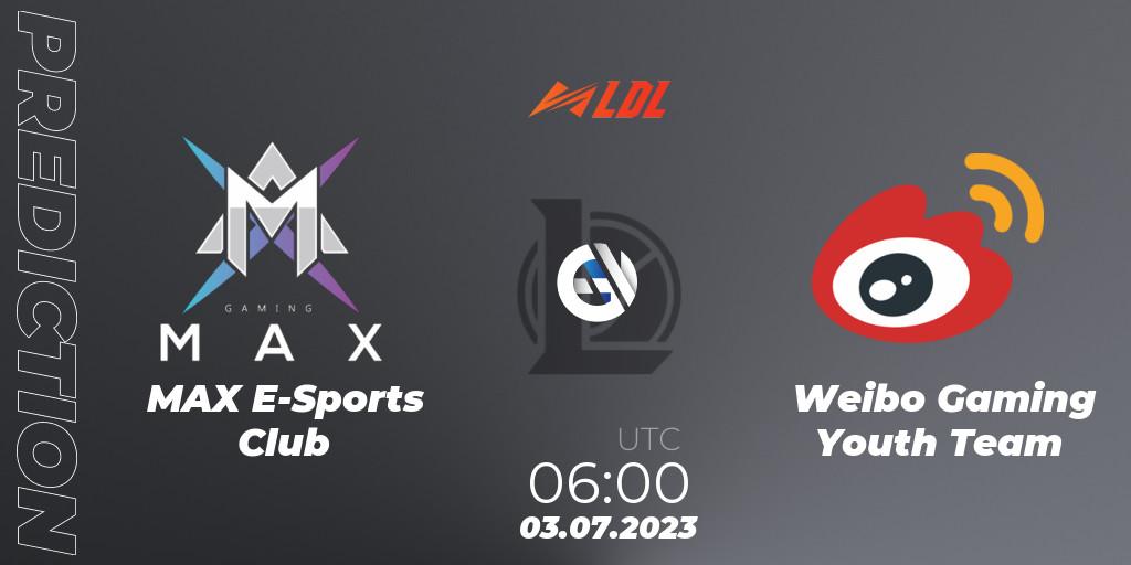 MAX E-Sports Club vs Weibo Gaming Youth Team: Match Prediction. 03.07.23, LoL, LDL 2023 - Regular Season - Stage 3
