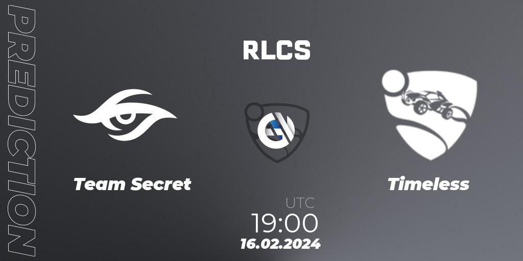 Team Secret vs Timeless: Match Prediction. 16.02.24, Rocket League, RLCS 2024 - Major 1: SAM Open Qualifier 2