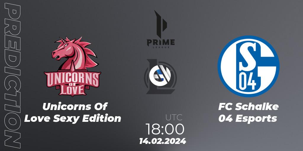 Unicorns Of Love Sexy Edition vs FC Schalke 04 Esports: Match Prediction. 14.02.24, LoL, Prime League Spring 2024 - Group Stage