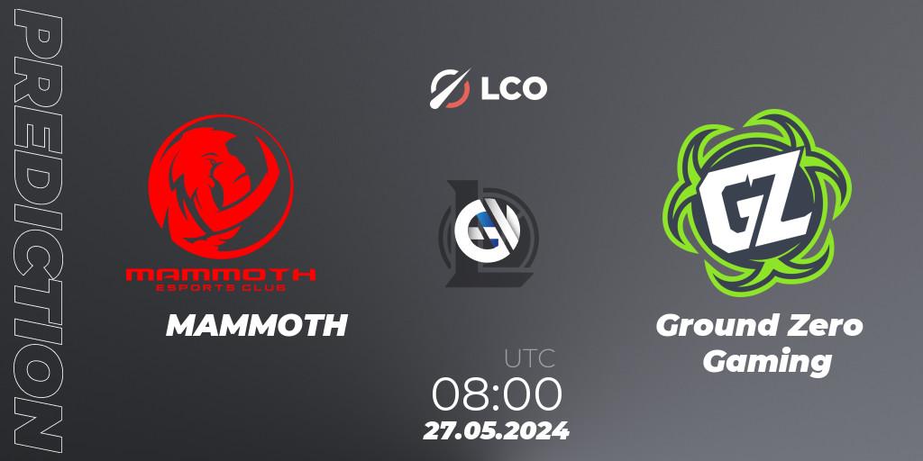 MAMMOTH vs Ground Zero Gaming: Match Prediction. 27.05.2024 at 08:00, LoL, LCO Split 2 2024 - Group Stage
