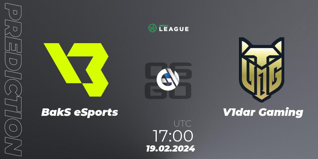 BakS eSports vs V1dar Gaming: Match Prediction. 19.02.2024 at 17:00, Counter-Strike (CS2), ESEA Season 48: Advanced Division - Europe