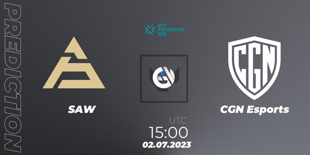 SAW vs CGN Esports: Match Prediction. 02.07.2023 at 15:00, VALORANT, VALORANT Challengers Ascension 2023: EMEA - Group Stage