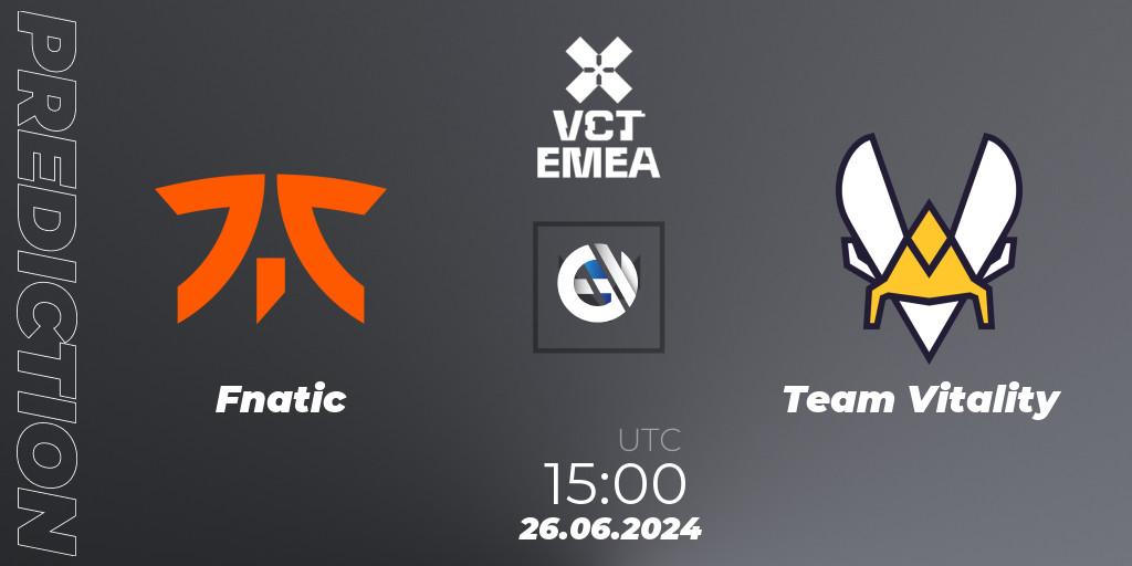 Fnatic vs Team Vitality: Match Prediction. 26.06.2024 at 18:20, VALORANT, VALORANT Champions Tour 2024: EMEA League - Stage 2 - Group Stage