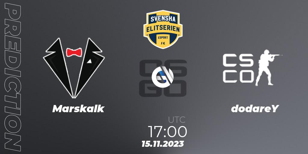 Marskalk vs dodareY: Match Prediction. 15.11.2023 at 17:00, Counter-Strike (CS2), Svenska Elitserien Fall 2023: Online Stage
