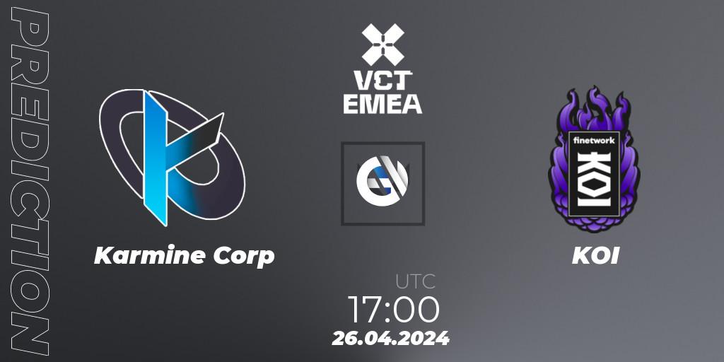 Karmine Corp vs KOI: Match Prediction. 26.04.24, VALORANT, VALORANT Champions Tour 2024: EMEA League - Stage 1 - Group Stage