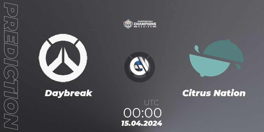 Daybreak vs Citrus Nation: Match Prediction. 15.04.2024 at 00:00, Overwatch, Overwatch Champions Series 2024 - North America Stage 2 Group Stage