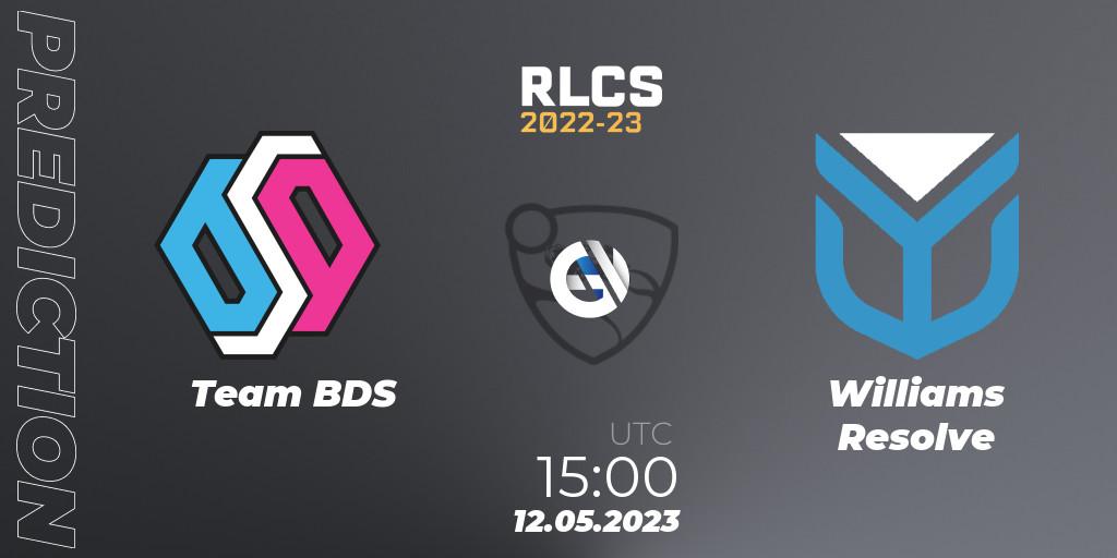 Team BDS vs Williams Resolve: Match Prediction. 12.05.2023 at 15:00, Rocket League, RLCS 2022-23 - Spring: Europe Regional 1 - Spring Open