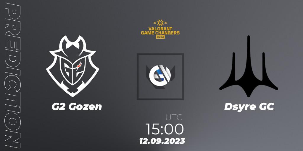 G2 Gozen vs Dsyre GC: Match Prediction. 12.09.2023 at 15:00, VALORANT, VCT 2023: Game Changers EMEA Stage 3 - Group Stage