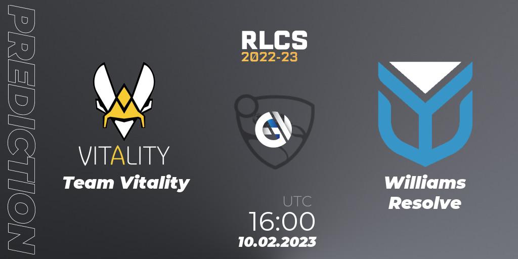 Team Vitality vs Williams Resolve: Match Prediction. 10.02.2023 at 16:00, Rocket League, RLCS 2022-23 - Winter: Europe Regional 2 - Winter Cup