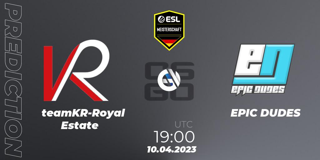 teamKR-Royal Estate vs EPIC DUDES: Match Prediction. 10.04.2023 at 19:00, Counter-Strike (CS2), ESL Meisterschaft: Spring 2023