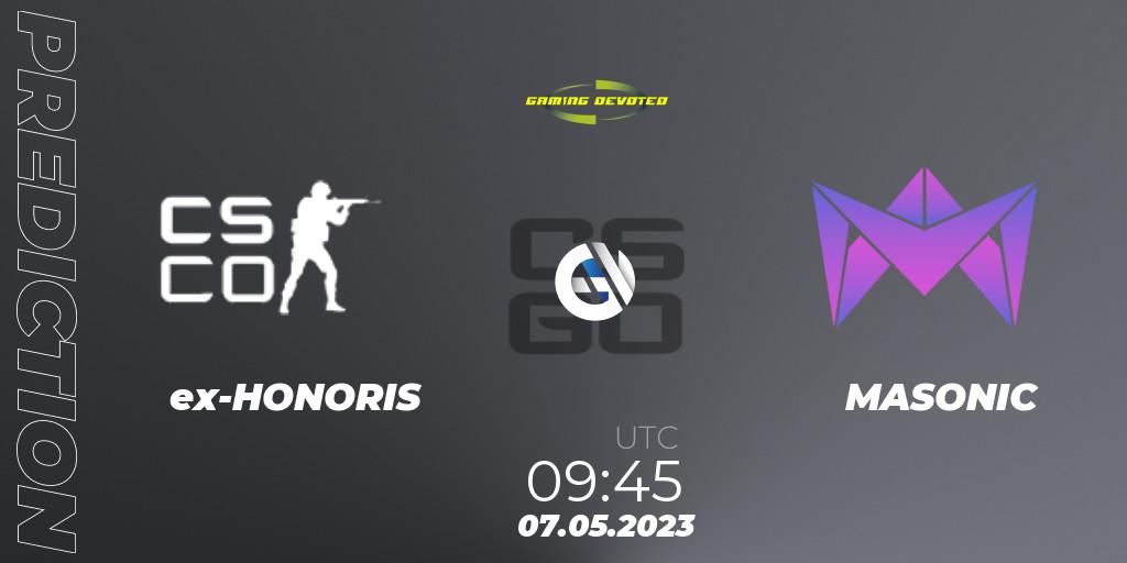 ex-HONORIS vs MASONIC: Match Prediction. 07.05.2023 at 09:45, Counter-Strike (CS2), Gaming Devoted Become The Best: Series #1