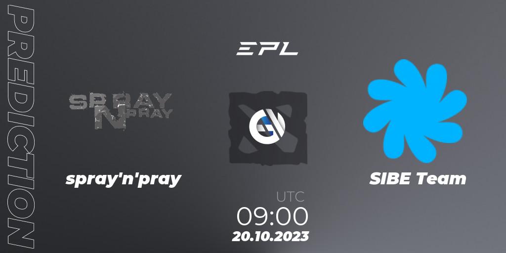 spray'n'pray vs SIBE Team: Match Prediction. 20.10.2023 at 09:00, Dota 2, European Pro League Season 13