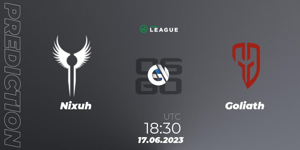 Nixuh vs Goliath: Match Prediction. 18.06.2023 at 18:00, Counter-Strike (CS2), ESEA Season 45: Main Division - South Africa