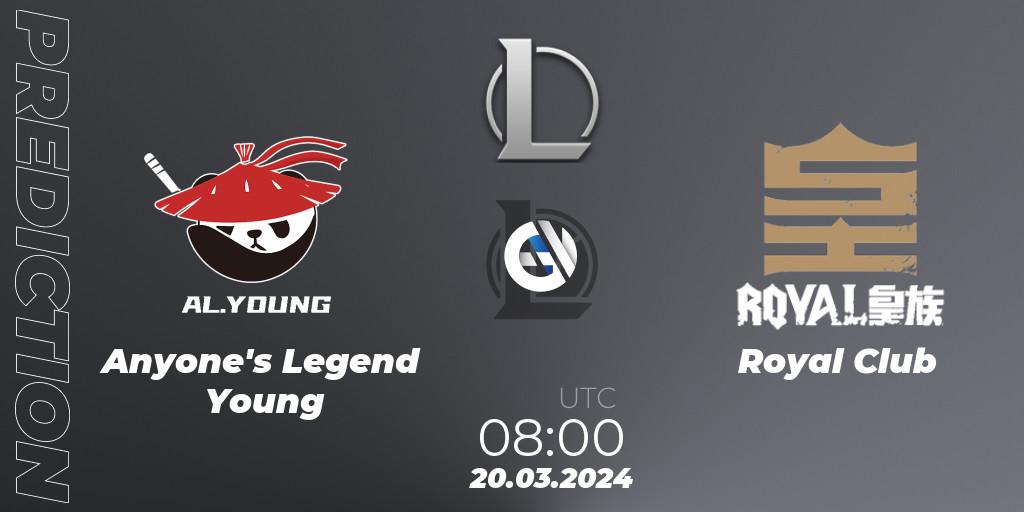 Anyone's Legend Young vs Royal Club: Match Prediction. 20.03.2024 at 08:00, LoL, LDL 2024 - Stage 1