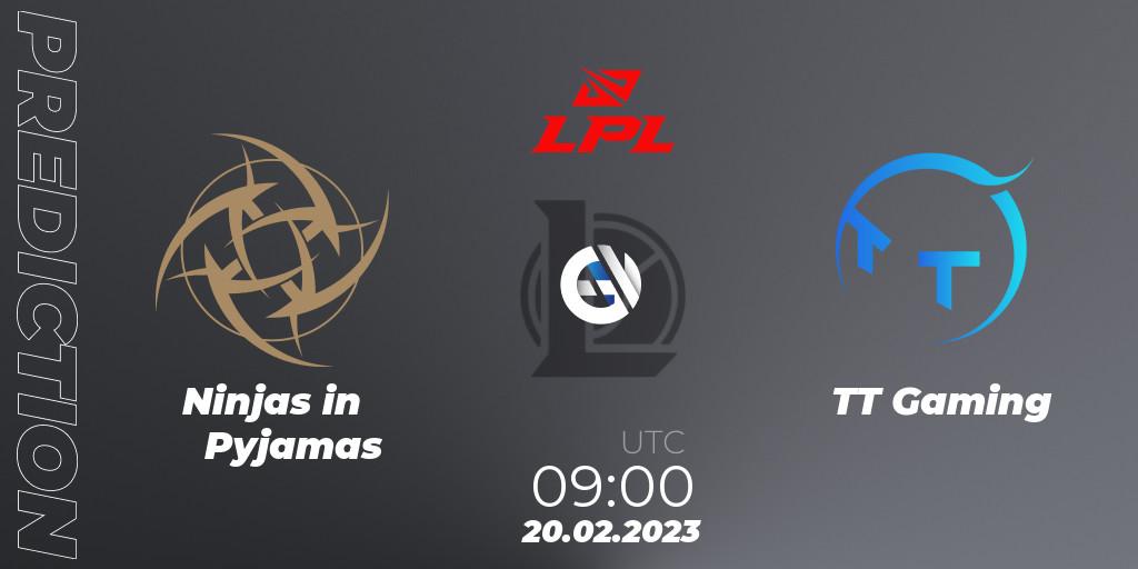 Ninjas in Pyjamas vs TT Gaming: Match Prediction. 20.02.2023 at 09:00, LoL, LPL Spring 2023 - Group Stage