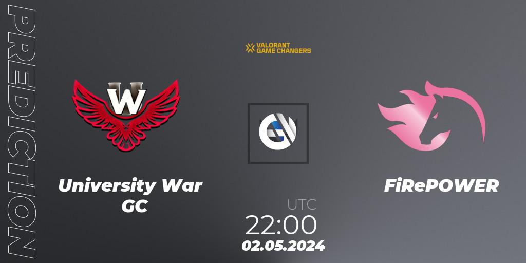 University War GC vs FiRePOWER: Match Prediction. 02.05.2024 at 22:00, VALORANT, VCT 2024: Game Changers LAS - Opening