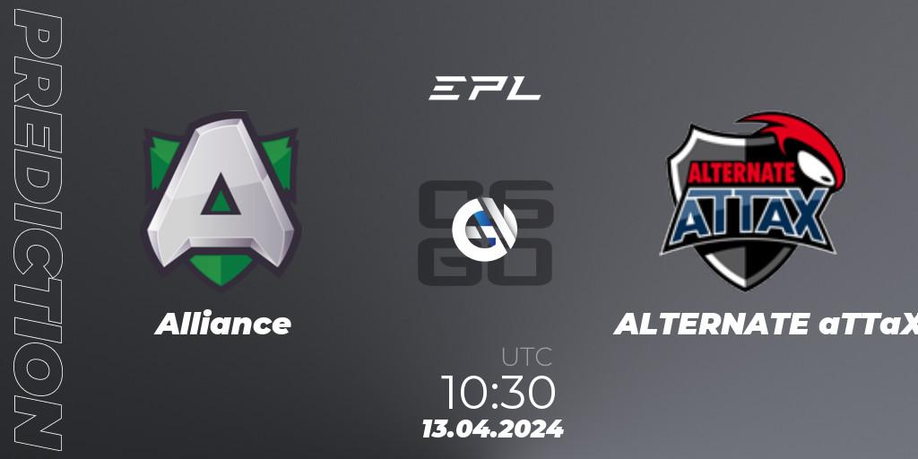 Alliance vs ALTERNATE aTTaX: Match Prediction. 13.04.2024 at 10:30, Counter-Strike (CS2), European Pro League Season 15