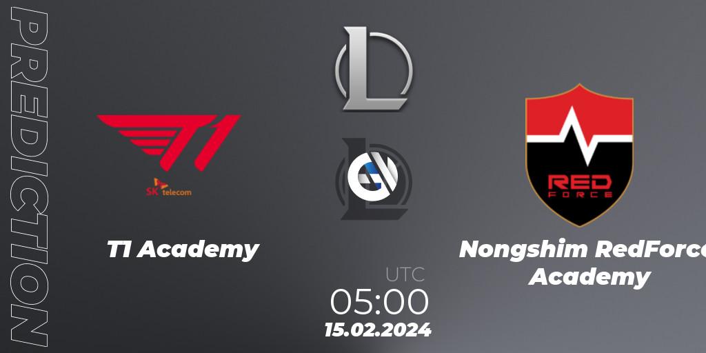T1 Academy vs Nongshim RedForce Academy: Match Prediction. 15.02.2024 at 05:00, LoL, LCK Challengers League 2024 Spring - Group Stage