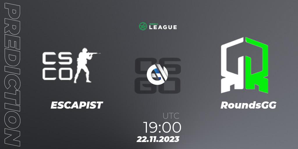 ESCAPIST vs RoundsGG: Match Prediction. 22.11.2023 at 19:00, Counter-Strike (CS2), ESEA Season 47: Advanced Division - Europe