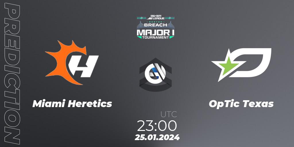 Miami Heretics vs OpTic Texas: Match Prediction. 25.01.2024 at 23:15, Call of Duty, Call of Duty League 2024: Stage 1 Major