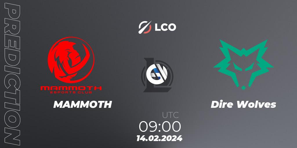 MAMMOTH vs Dire Wolves: Match Prediction. 14.02.2024 at 09:00, LoL, LCO Split 1 2024 - Group Stage