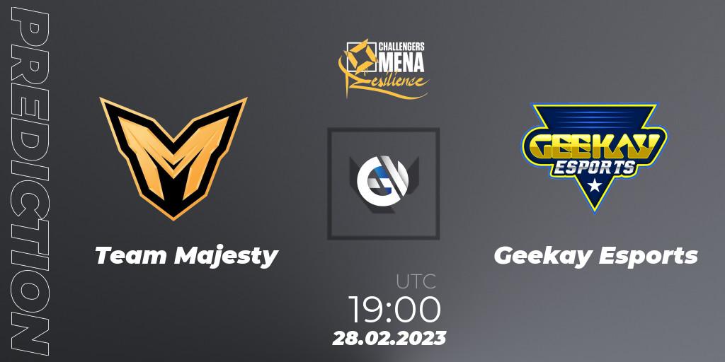 Team Majesty vs Geekay Esports: Match Prediction. 28.02.2023 at 18:00, VALORANT, VALORANT Challengers 2023 MENA: Resilience Split 1 - Levant and North Africa