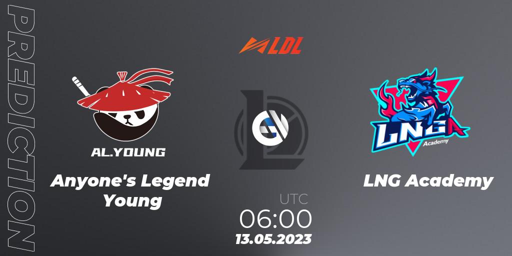 Anyone's Legend Young vs LNG Academy: Match Prediction. 13.05.2023 at 06:00, LoL, LDL 2023 - Regular Season - Stage 2