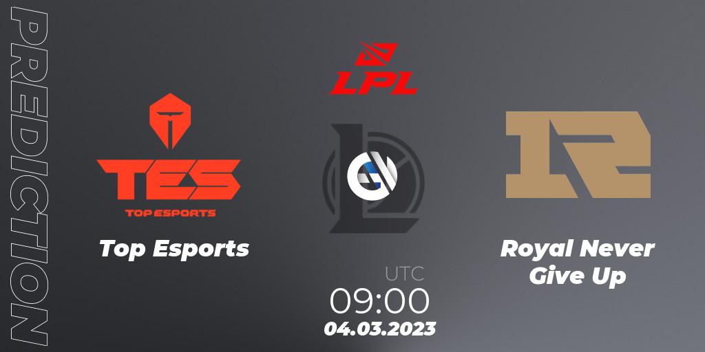 Top Esports vs Royal Never Give Up: Match Prediction. 04.03.23, LoL, LPL Spring 2023 - Group Stage