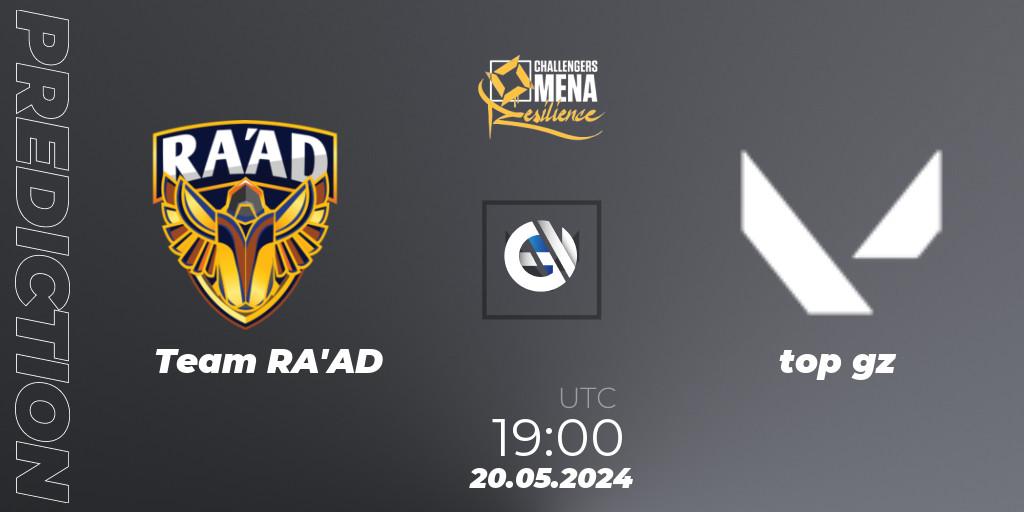 Team RA'AD vs top gz: Match Prediction. 20.05.2024 at 19:00, VALORANT, VALORANT Challengers 2024 MENA: Resilience Split 2 - Levant and North Africa