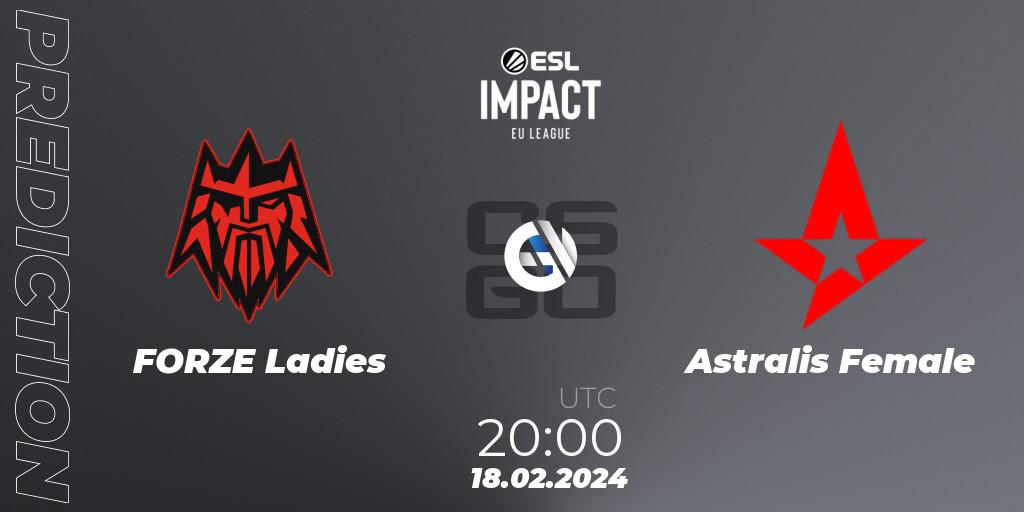 FORZE Ladies vs Astralis Female: Match Prediction. 18.02.2024 at 19:30, Counter-Strike (CS2), ESL Impact League Season 5: European Division - Open Qualifier #2