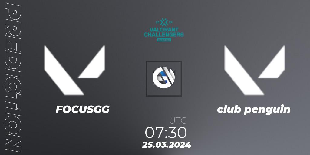 FOCUSGG vs club penguin: Match Prediction. 25.03.2024 at 07:30, VALORANT, VALORANT Challengers 2024 Oceania: Split 1